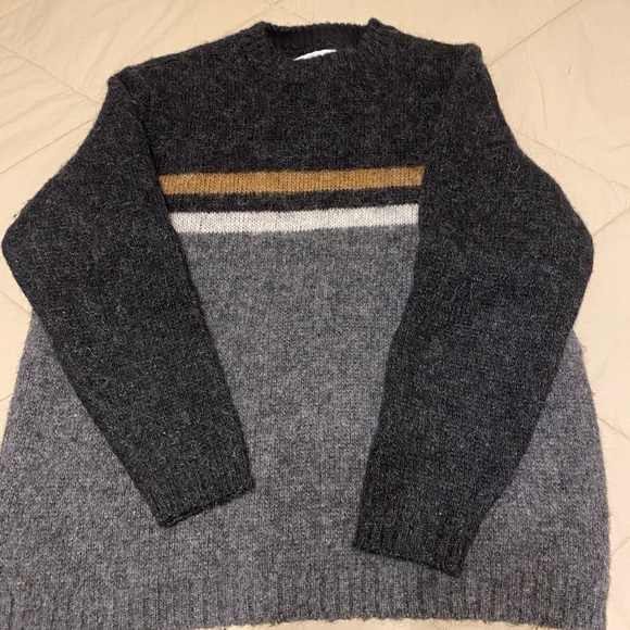 Floss Wool Men's Charcoal Crewneck Sweater with Stripes Grandpa-core Size XL